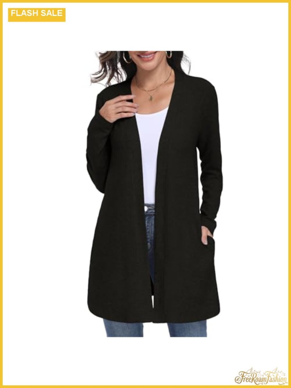 Women Long Sleeve Open Front Knit Cardigan Sweater with Pockets